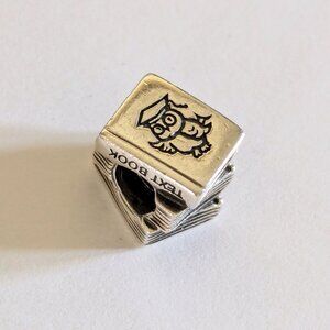 Pandora Retired Sterling Silver "Study Books" Textbook Owl Charm